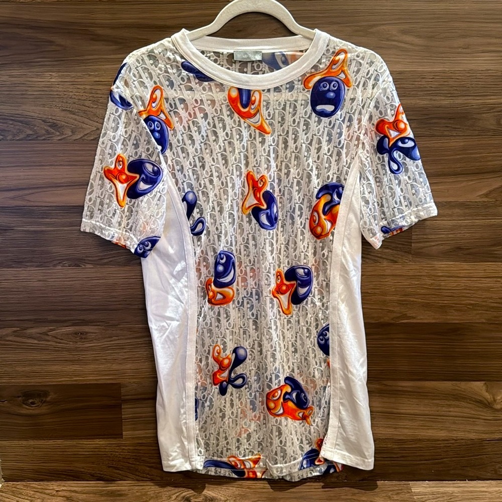 Dior x Kenny Scharf Collaboration Semi Sheer Crew Neck Shirt S